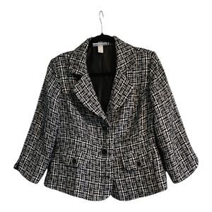 Dress Barn Womens Tweed Jacket Blazer Black White Lined Faux Pockets Size S